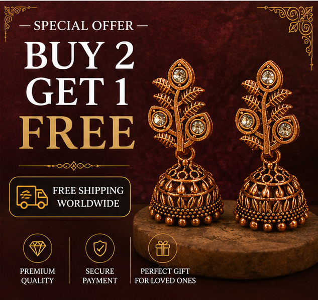 Antique Gold Leaf Crystal Jhumka Earrings for Women