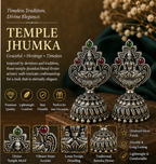 Oxidised Silver Lakshmi Temple Jhumka Earrings with Green & Red Stones