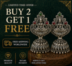 Oxidised Silver Lakshmi Temple Jhumka Earrings with Green & Red Stones