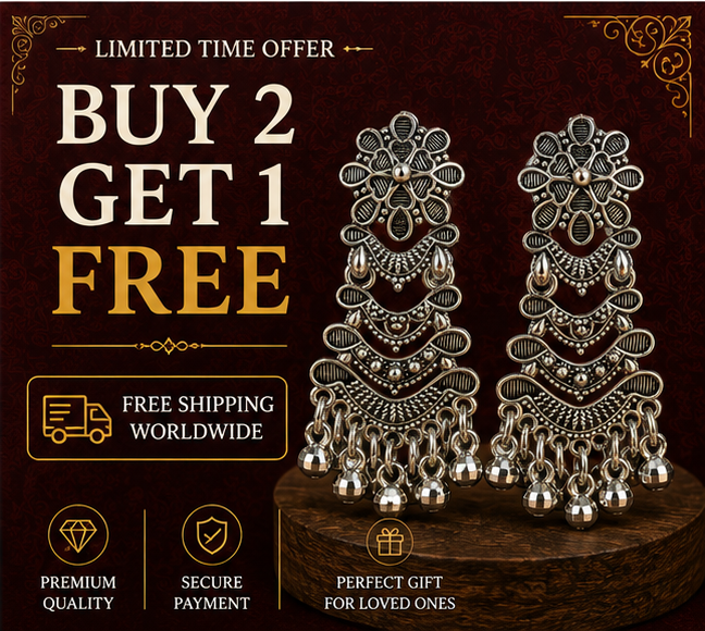 Oxidised Silver Tribal Layered Dangler Earrings with Ball Drops