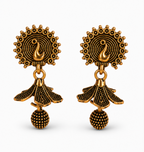 Antique Gold Peacock Drop Tribal Earrings with Beaded Dangle
