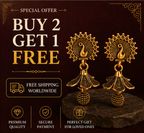 Antique Gold Peacock Drop Tribal Earrings with Beaded Dangle