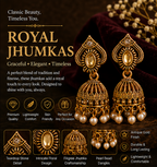 Antique Gold Floral Pearl Jhumka Earrings with Crystal Accent