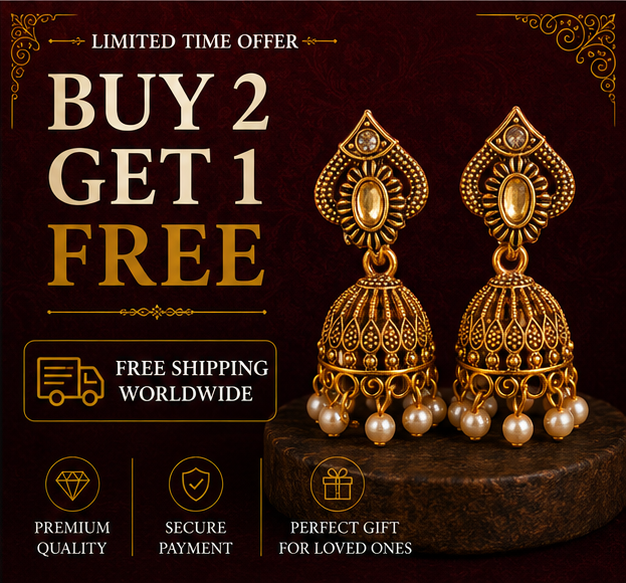Antique Gold Floral Pearl Jhumka Earrings with Crystal Accent