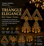 Antique Gold Triangle Stone Jhumka Earrings with Bell Drops
