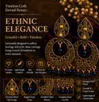 Antique Gold Circular Tribal Dangler Earrings with Navy Blue Bead Drops