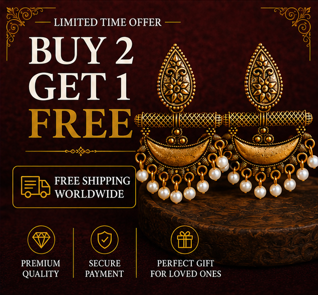 Antique Gold Tribal Chandbali Earrings with Pearl Drops
