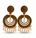 Antique Gold Circular Chandbali Earrings with Pearl Drops