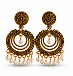 Antique Gold Circular Chandbali Earrings with Pearl Drops