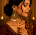 Antique Gold Circular Chandbali Earrings with Pearl Drops