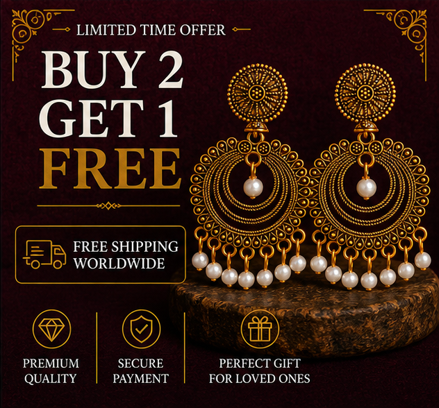 Antique Gold Circular Chandbali Earrings with Pearl Drops