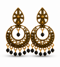 Antique Gold Circular Tribal Dangler Earrings with Black Bead Drops