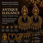 Antique Gold Circular Tribal Dangler Earrings with Black Bead Drops