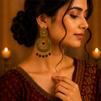Antique Gold Circular Tribal Dangler Earrings with Black Bead Drops