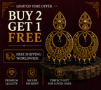 Antique Gold Circular Tribal Dangler Earrings with Black Bead Drops