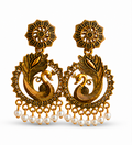 Antique Gold Peacock Pearl Statement Earrings for Women