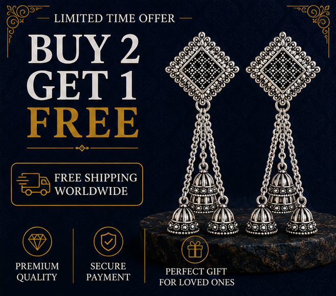 Oxidised Silver Triple Jhumka Chain Dangler Earrings for Women