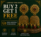 Antique Gold Floral Dome Jhumka Earrings with Green & Maroon Beads