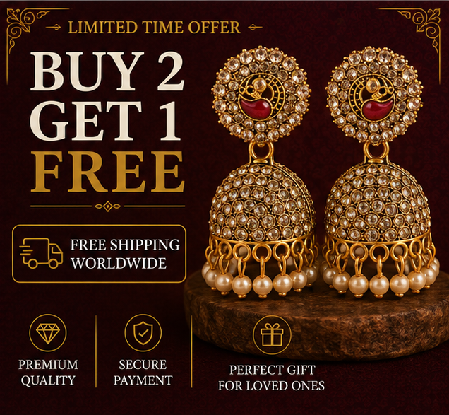 Antique Gold American Diamond Pearl Jhumka Earrings with Peacock Motif