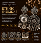 Oxidised Silver Round Tribal Statement Earrings with Bell Drops