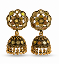 Antique Gold Mirror Work Jhumka Earrings for Women