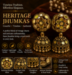 Antique Gold Mirror Work Jhumka Earrings for Women