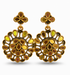 Antique Gold Floral Mirror Work Statement Earrings for Women