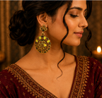 Antique Gold Floral Mirror Work Statement Earrings for Women