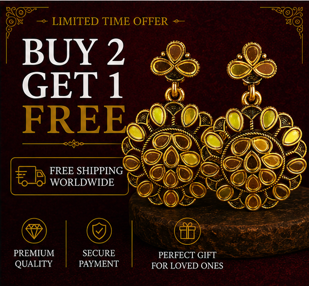 Antique Gold Floral Mirror Work Statement Earrings for Women