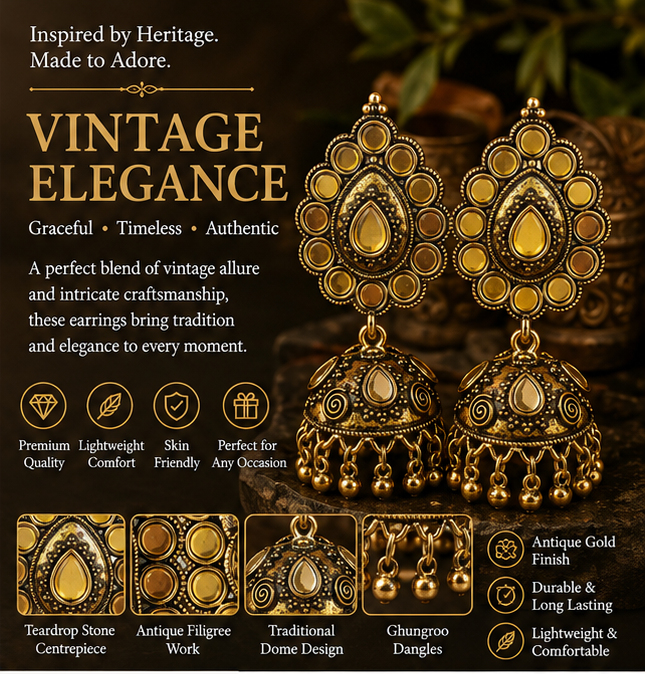 Oxidised Gold Mirror Work Jhumka Earrings – Traditional Party Wear