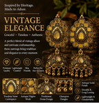 Oxidised Gold Mirror Work Jhumka Earrings – Traditional Party Wear