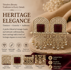 Antique Gold Square Ruby Stone Statement Earrings with Dangler Bells