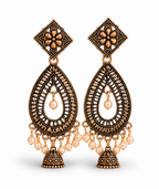 Antique Gold Teardrop Pearl Jhumka Dangler Earrings for Women