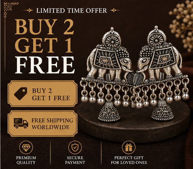 Oxidised Silver Elephant Jhumka Earrings – Tribal Ethnic Statement Jewellery