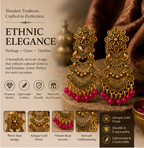 Antique Gold Layered Tribal Dangler Earrings with Pink Bead Drops