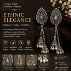 Oxidised Silver Teardrop Triple Jhumka Pearl Dangler Earrings