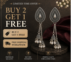 Oxidised Silver Teardrop Triple Jhumka Pearl Dangler Earrings