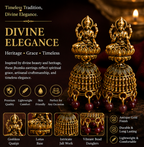 Oxidised Gold Lakshmi Temple Jhumka Earrings with Maroon Beads for Women