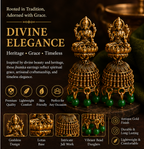 Oxidised Gold Lakshmi Temple Jhumka Earrings with Green Bead Drops