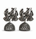 Oxidised Silver Radha Krishna Jhumka Earrings – Traditional Ethnic Jewellery