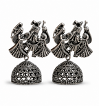 Oxidised Silver Radha Krishna Jhumka Earrings – Traditional Ethnic Jewellery