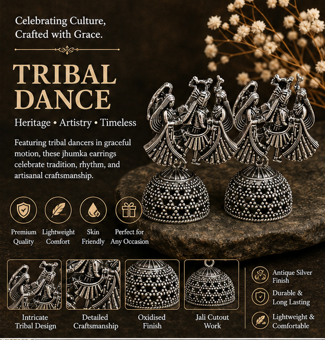 Oxidised Silver Radha Krishna Jhumka Earrings – Traditional Ethnic Jewellery