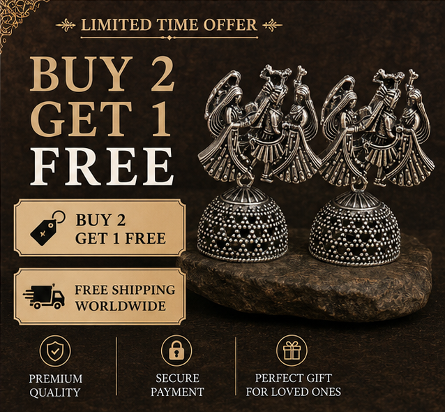Oxidised Silver Radha Krishna Jhumka Earrings – Traditional Ethnic Jewellery