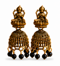 Oxidised Gold Lakshmi Temple Jhumka Earrings with Black Beads