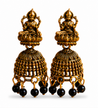 Oxidised Gold Lakshmi Temple Jhumka Earrings with Black Beads