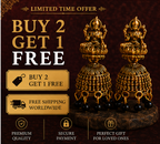 Oxidised Gold Lakshmi Temple Jhumka Earrings with Black Beads