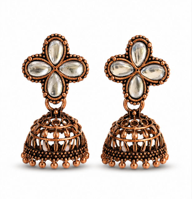 Antique Copper Mirror Work Jhumka Earrings – Traditional Ethnic Earrings