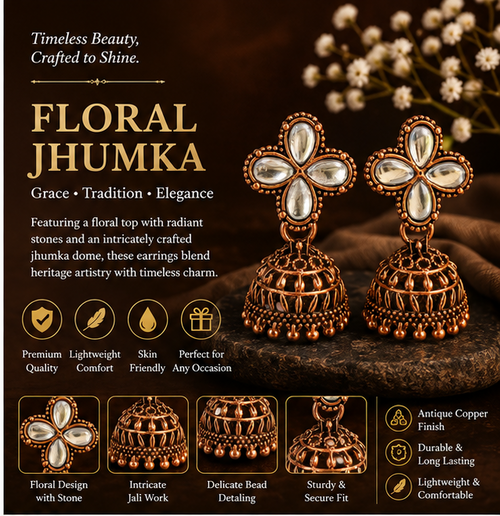 Antique Copper Mirror Work Jhumka Earrings – Traditional Ethnic Earrings
