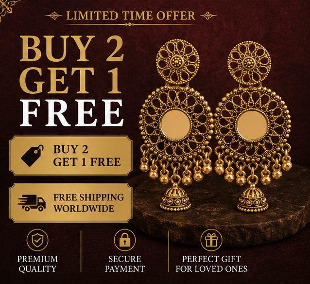 Antique Gold Floral Cutwork Statement Earrings with Mini Jhumka Drop