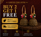 Antique Gold Dome Jhumka Hoop Earrings with Multicolor Bead Cluster